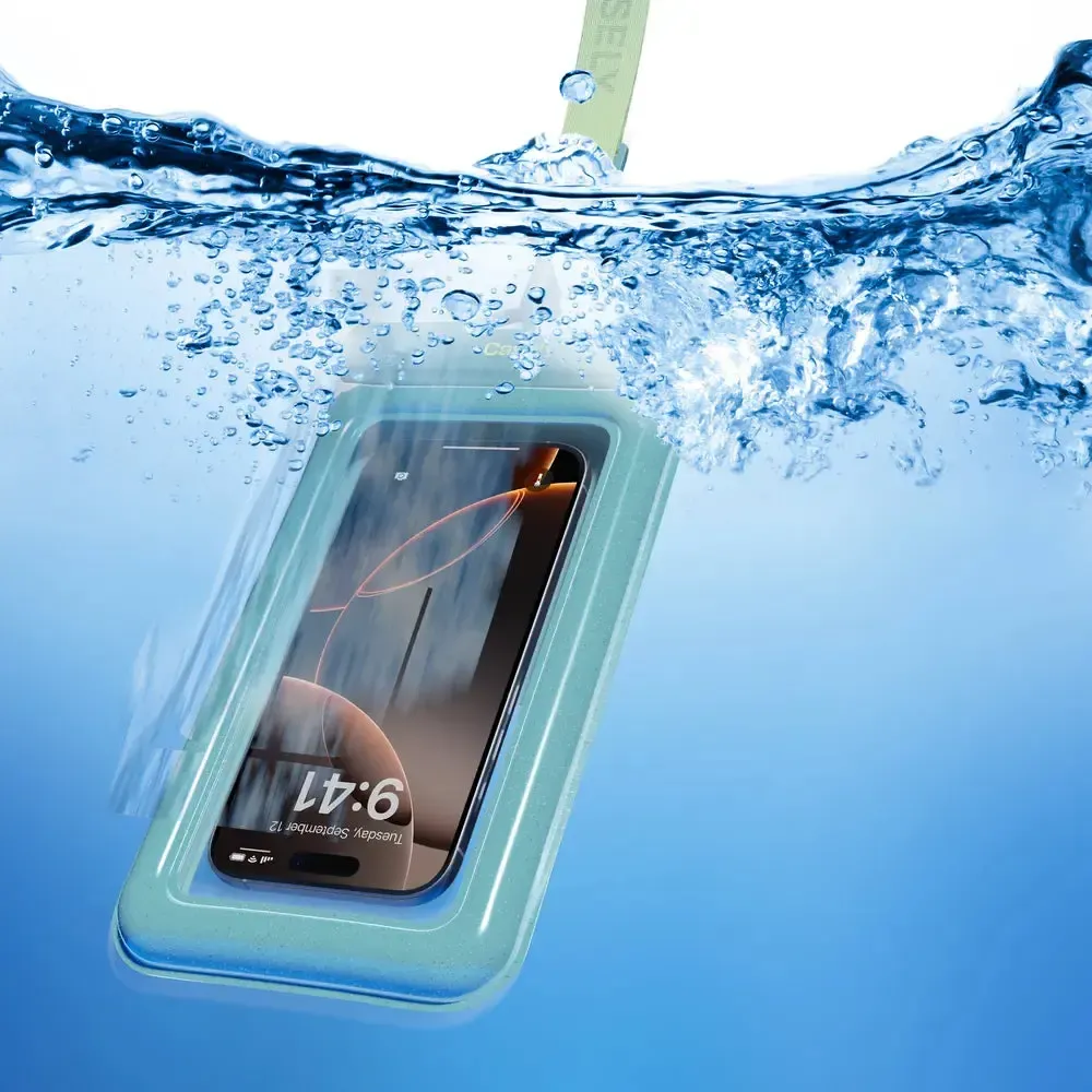 AquaBuddy | Aquamarine Ocean Blue Shimmer Waterproof Phone Pouch