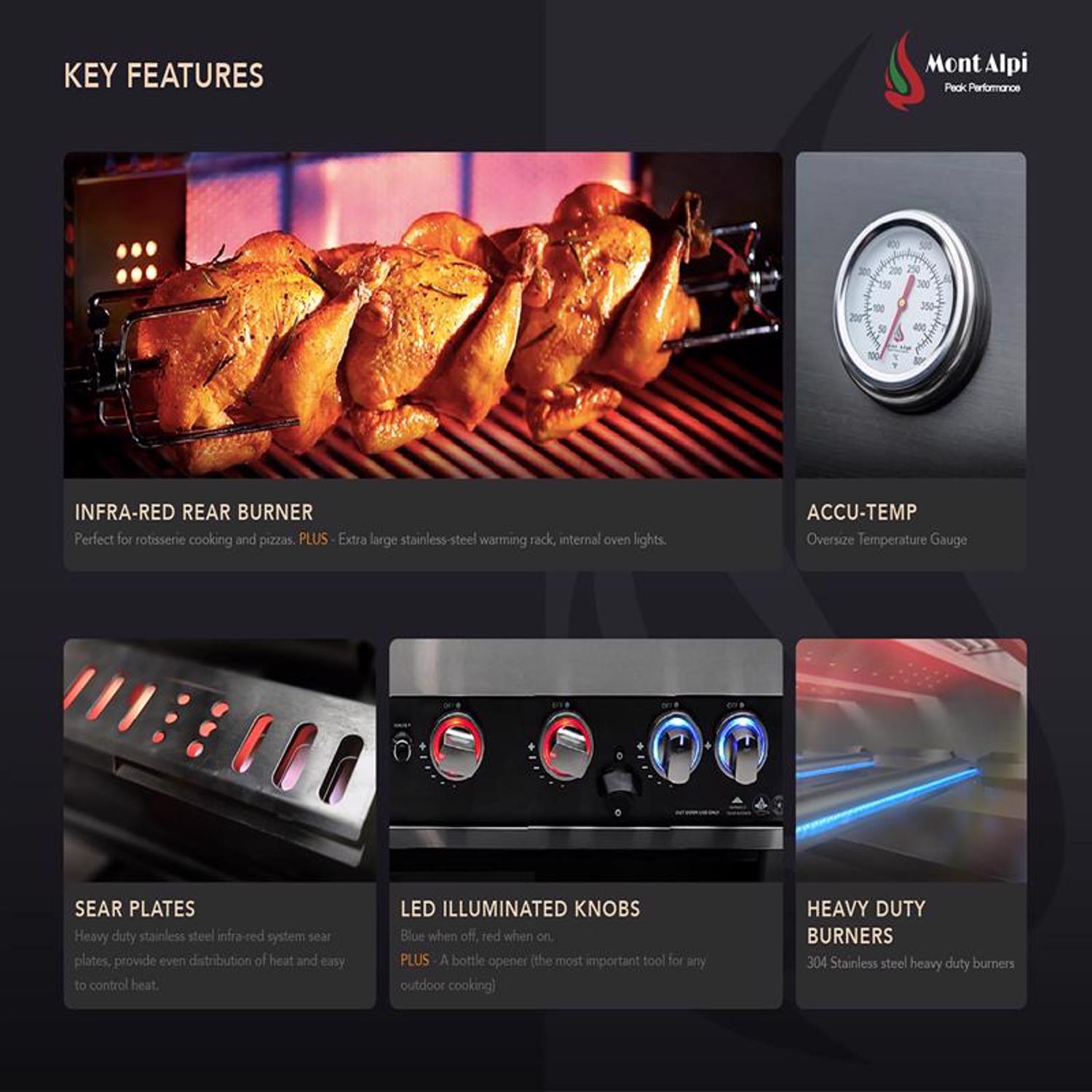 Mont Alpi 5 Burner Natural Gas/Propane Grill Black/Silver