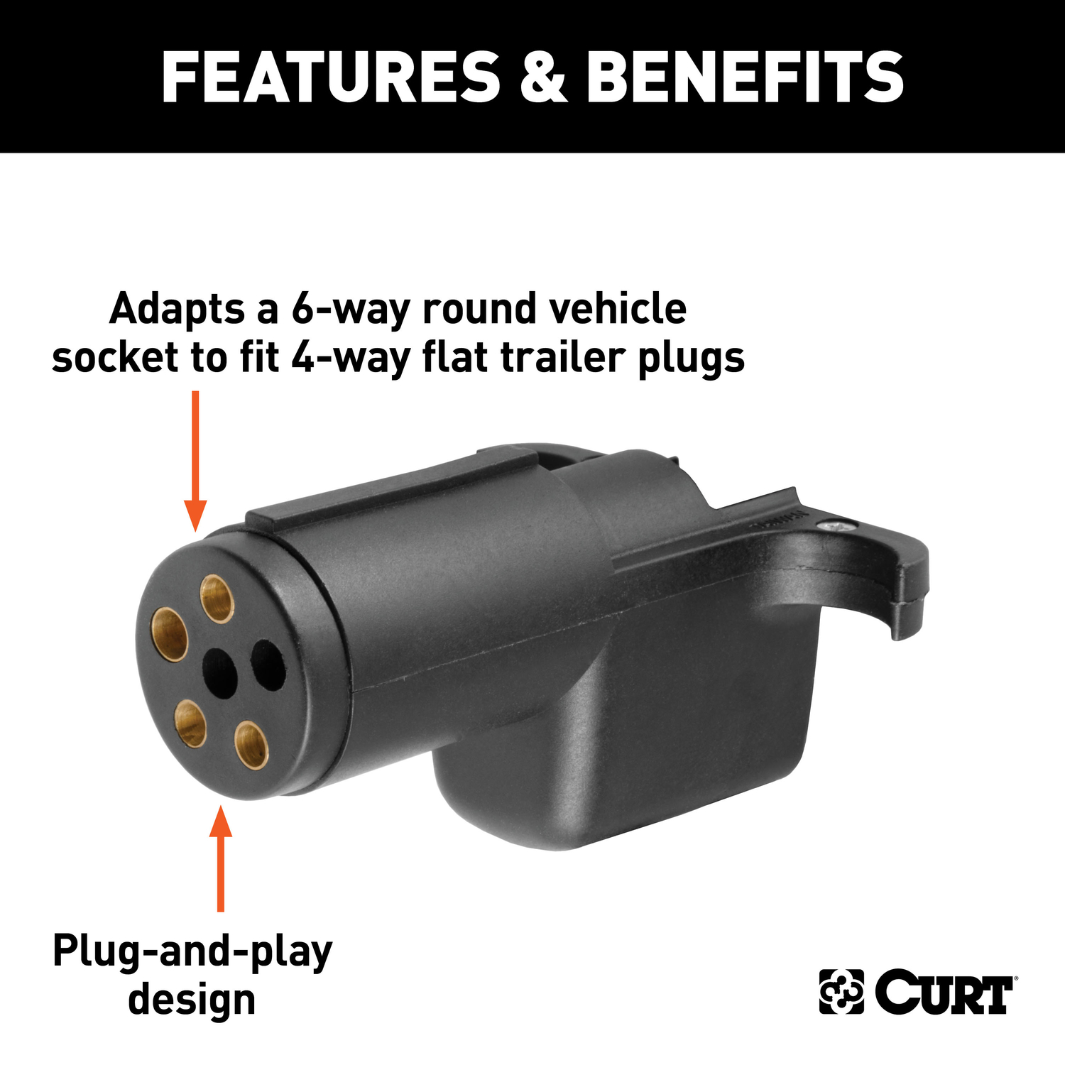 CURT 6 Round to 4 Flat Trailer Adapter 2.75 in.