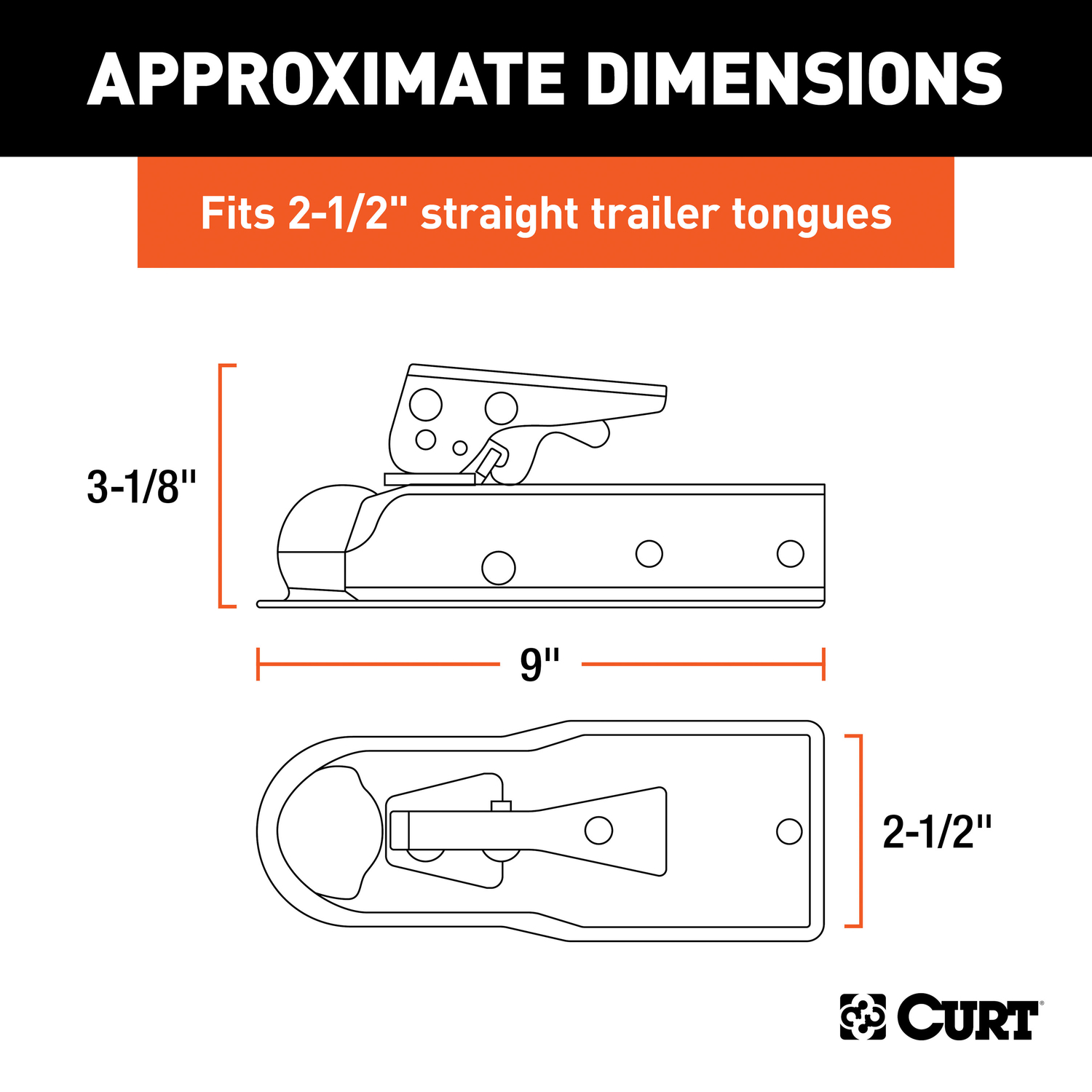 CURT 2000 lb. cap. 2-1/2 in. 1.88 in. Straight-Tongue Coupler