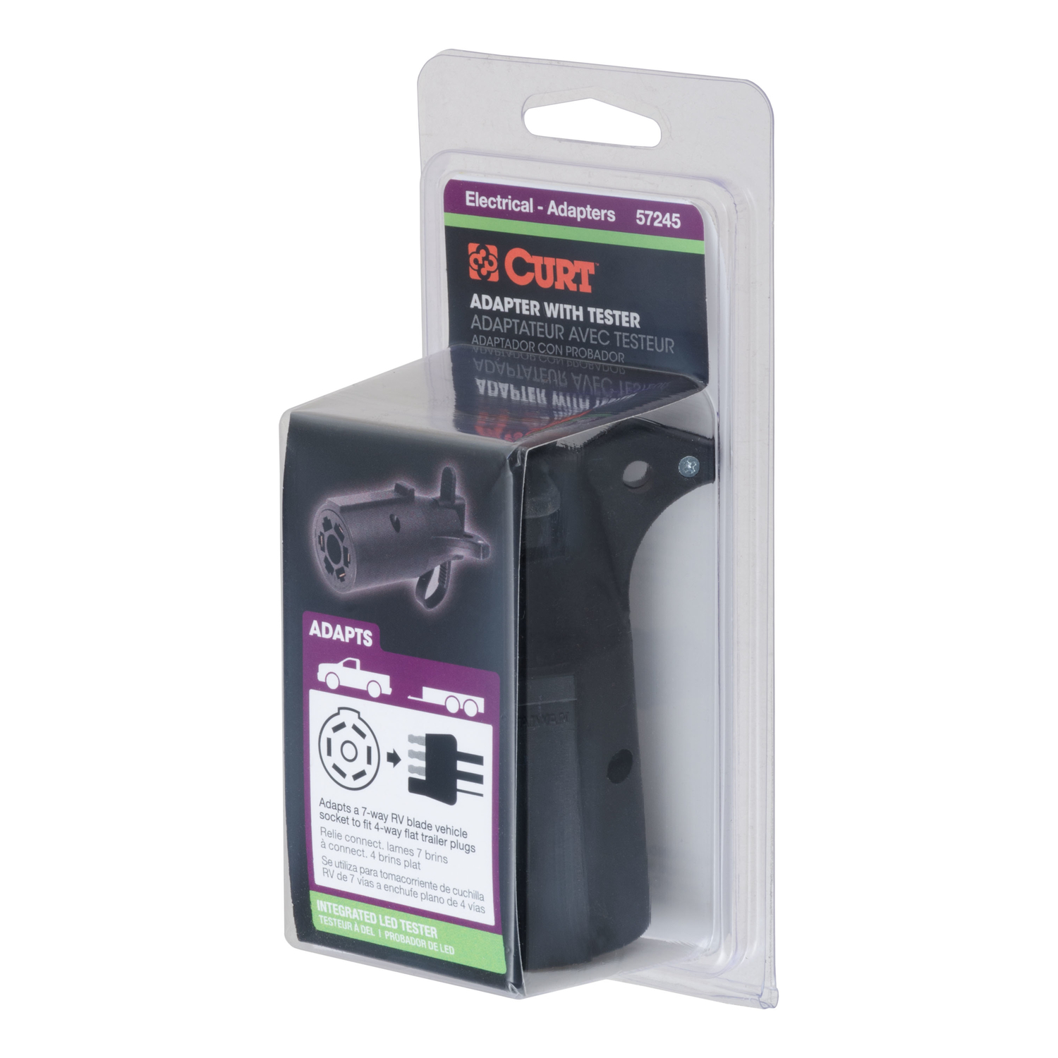 CURT 7 Blade to 4 Flat Electrical Adapter with Tester 4 in.