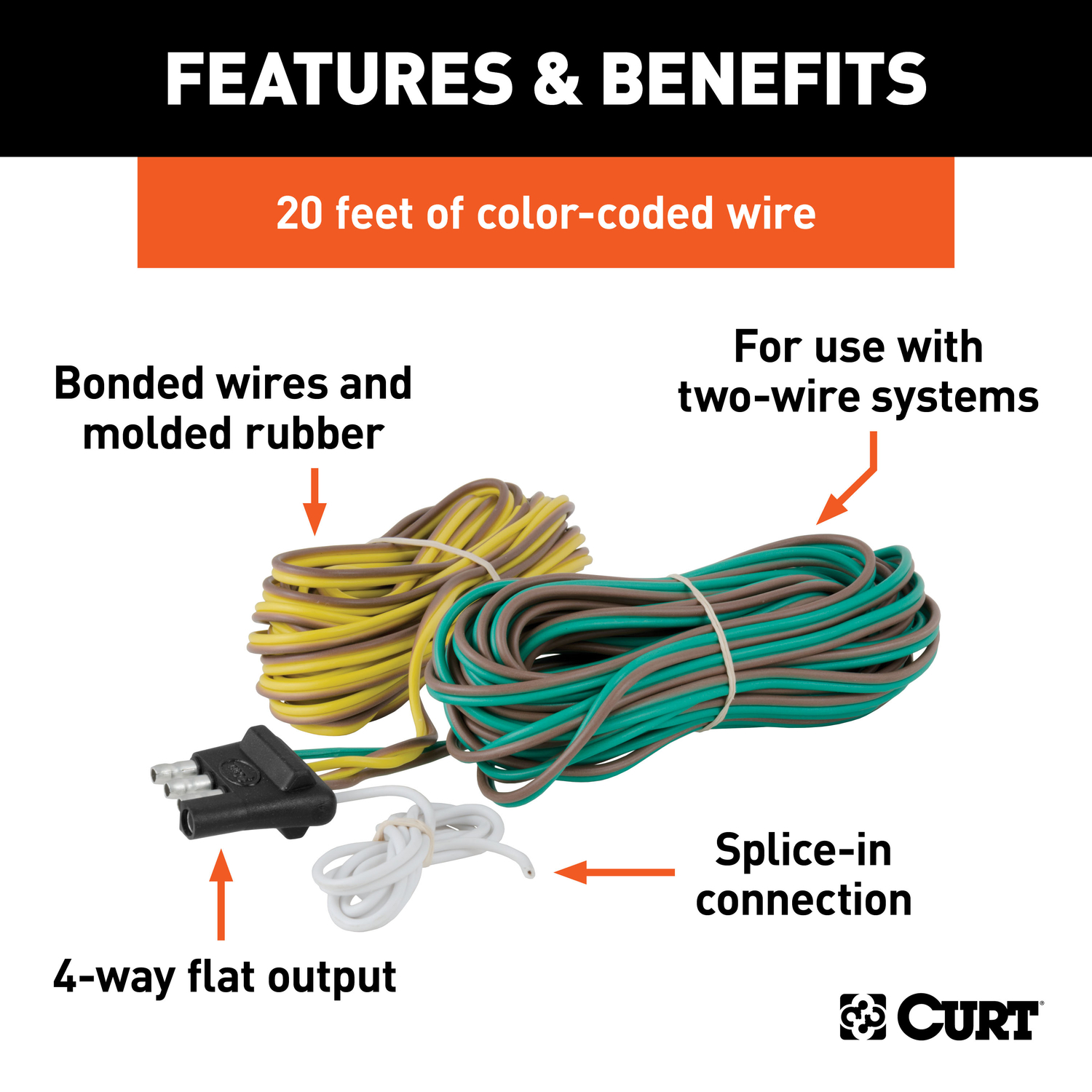 CURT 4 Flat Trailer Wiring Connector 20 ft.