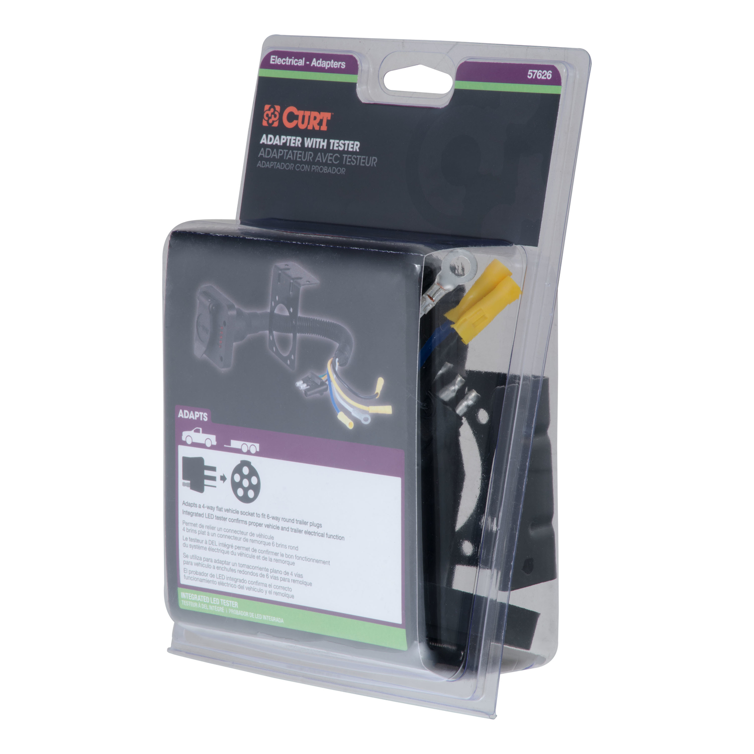 CURT 4 Flat to 6 Round Electrical Adapter with Tester 15.5 in.