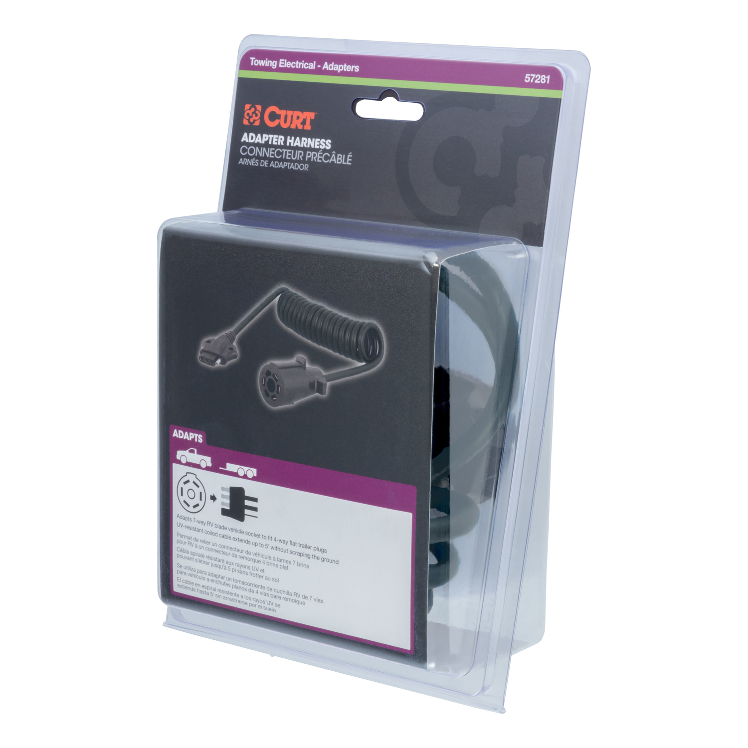 CURT 7 Blade to 5 Flat Electrical Adapter Harnesses 5 in.