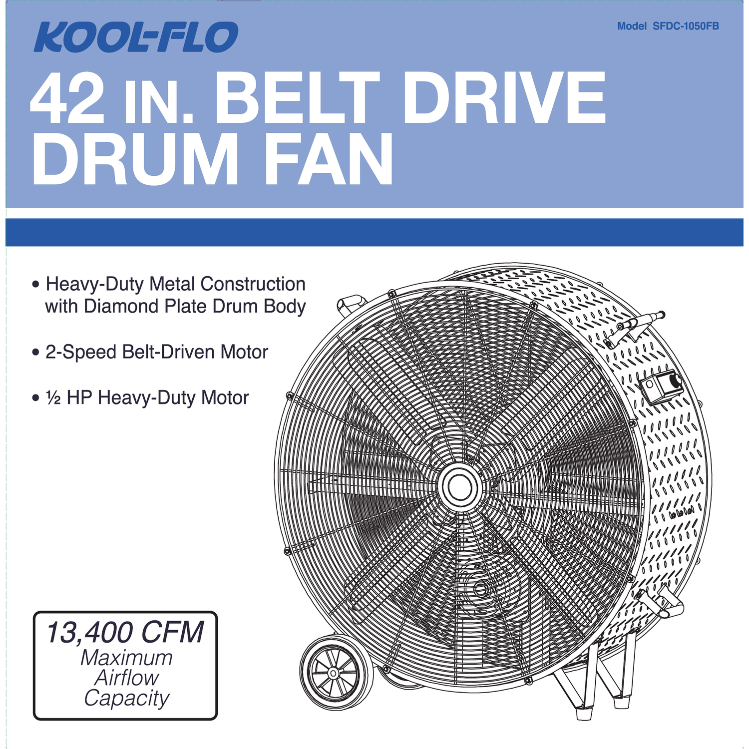 KOOL-FLO 48.9 in. H X 42 in. D 2 speed Drum Fan
