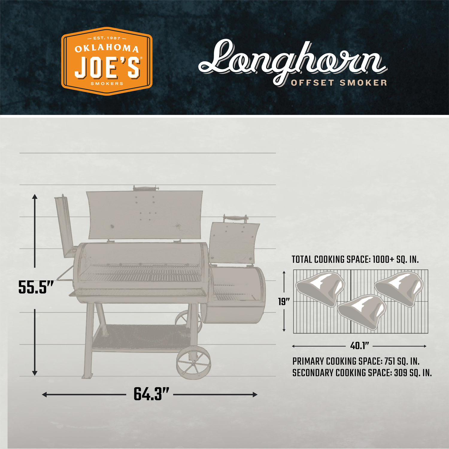 Oklahoma Joe's Longhorn Charcoal/Wood Offset Smoker Black