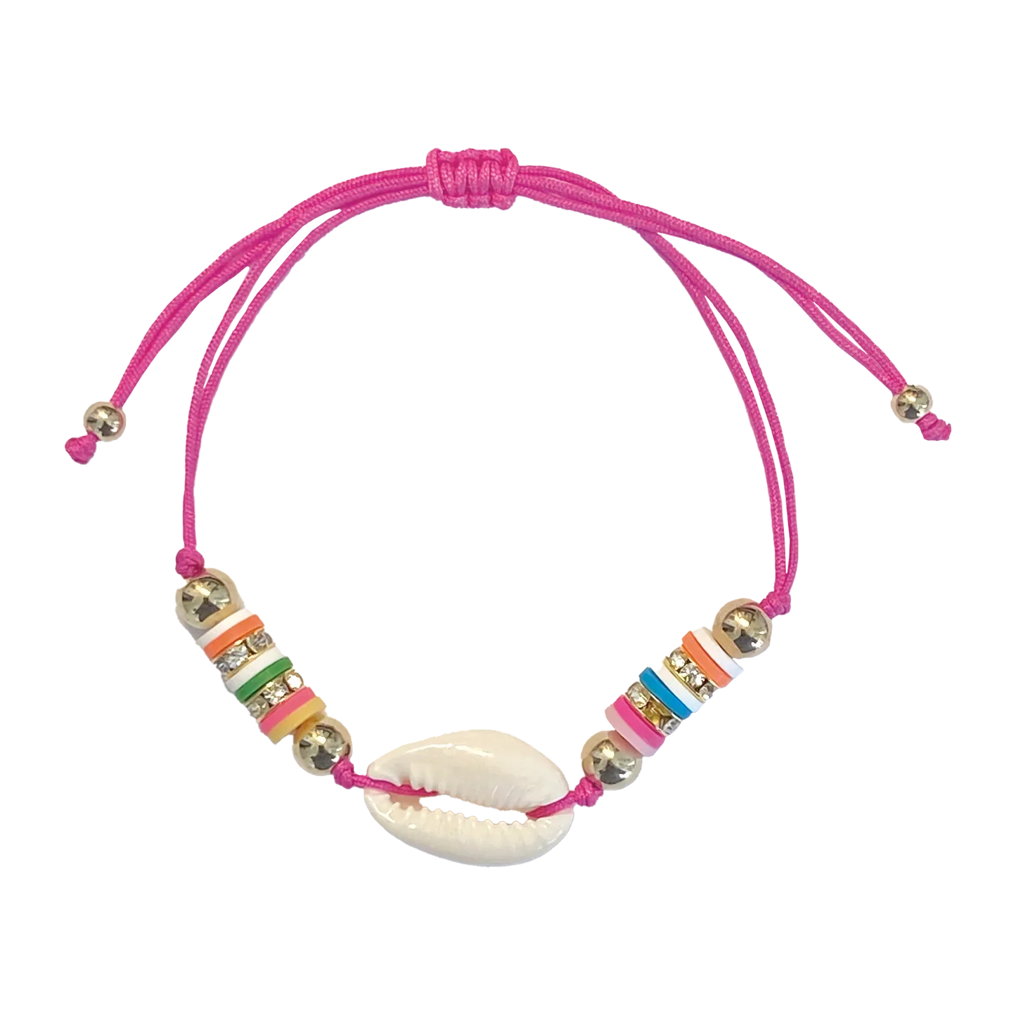 Clay Disk & Cowrie Shell Pink Corded Bracelet