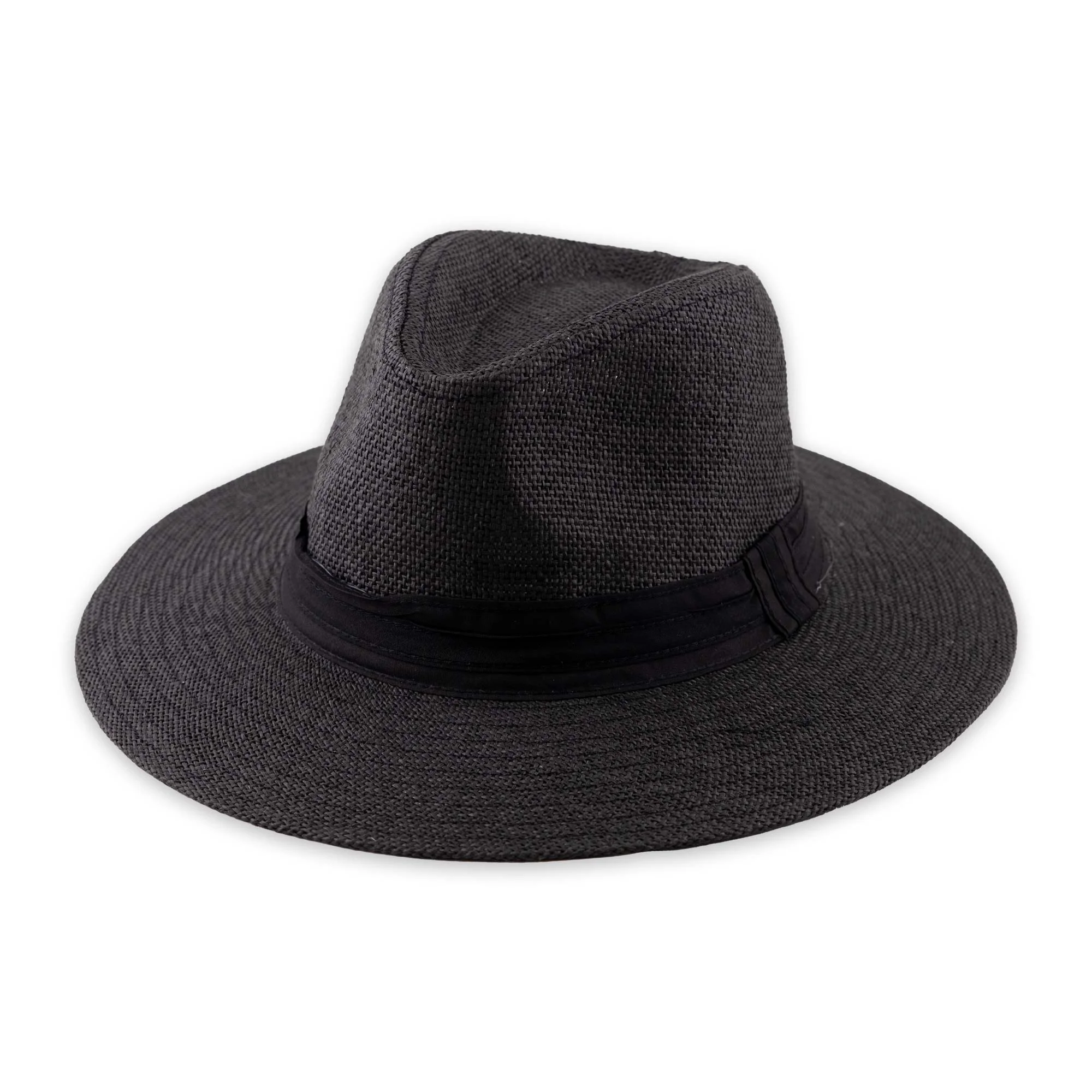 Woven Black Panama Hat with Black Crown Band