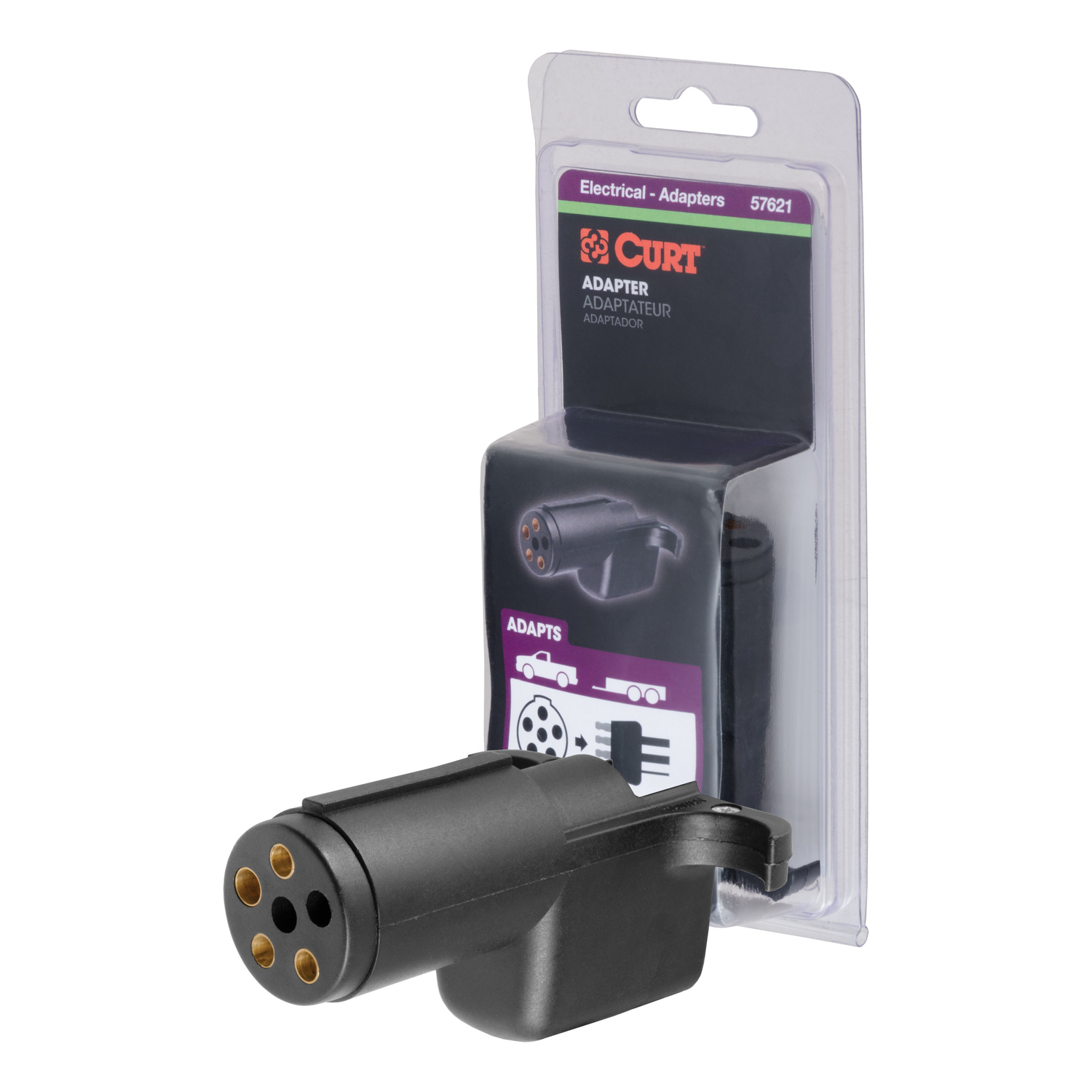 CURT 6 Round to 4 Flat Trailer Adapter 2.75 in.